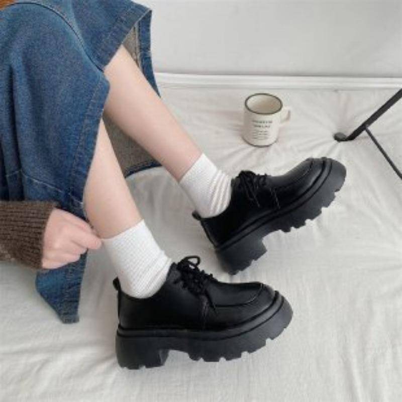 Lederschuhe mit dicker Sohle im britischen Stil für Damen, neue vielseitige schwarze Jk-Einschichtschuhe im Frühjahr und Herbst, Muffin-Loafer, Ins-Schuhe 39 von Joom DACH