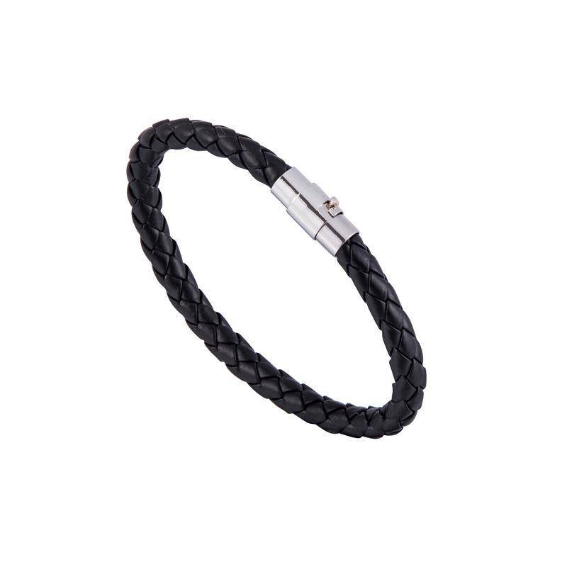 Lederseil gewebtes Armband Leder Paar Armband Unisex Damen Herren geflochtenes Leder Stahl Magnetverschluss Armband handgefertigt schwarz von Joom DACH