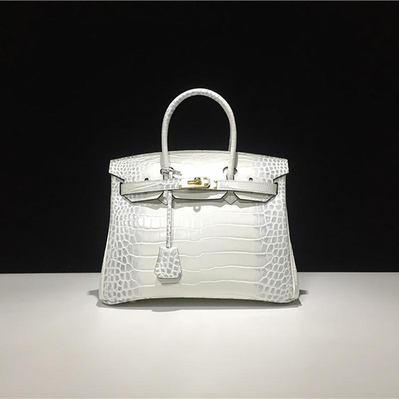 Ledertasche mit Krokodilmuster Platin, Große Kapazität, Modische und vielseitige Damentasche, Einzelne Schulter, Handtrage, Umhängetasche, Tragbar 30cm von Joom DACH