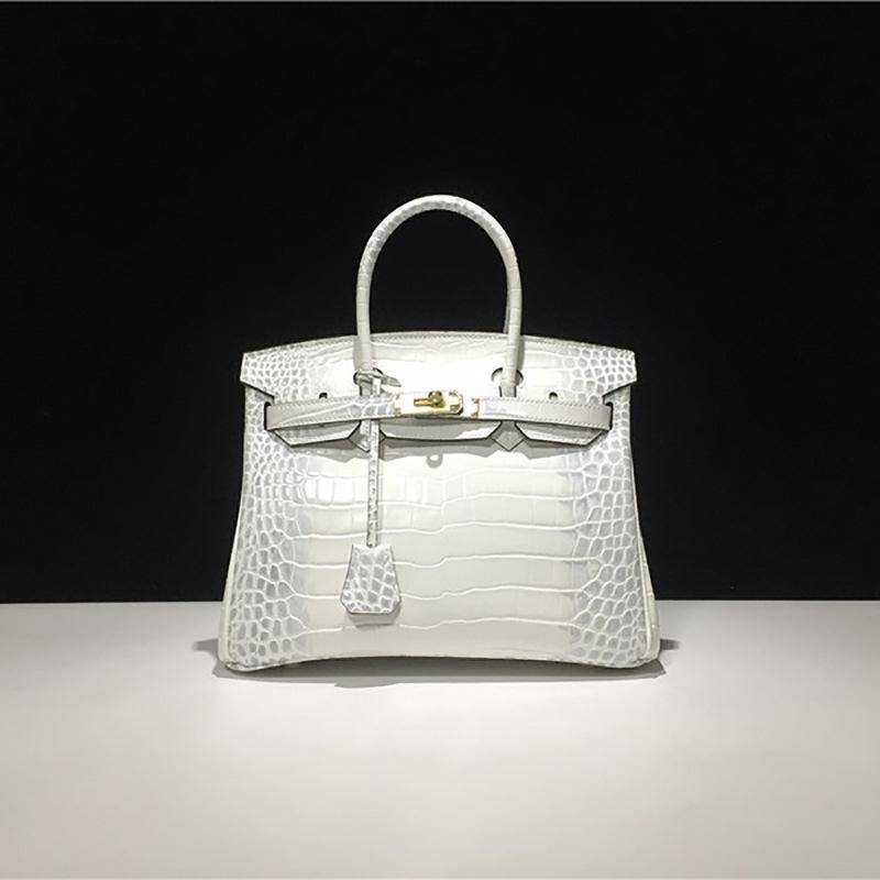 Ledertasche mit Krokodilmuster Platin, Große Kapazität, Modische und vielseitige Damentasche, Einzelne Schulter, Handtrage, Umhängetasche, Tragbar 30cm von Joom DACH