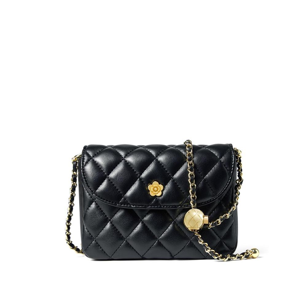 Ledertasche mit Schulterriemen Neue Diamant-Ketten-Tasche Damen Umhängetasche Modische Vielseitige Leder-Damentasche schwarz von Joom DACH