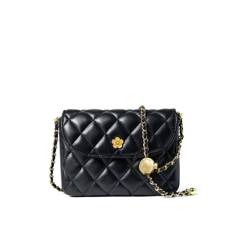 Ledertasche mit Schulterriemen Neue Diamant-Ketten-Tasche Damen Umhängetasche Modische Vielseitige Leder-Damentasche schwarz von Joom DACH