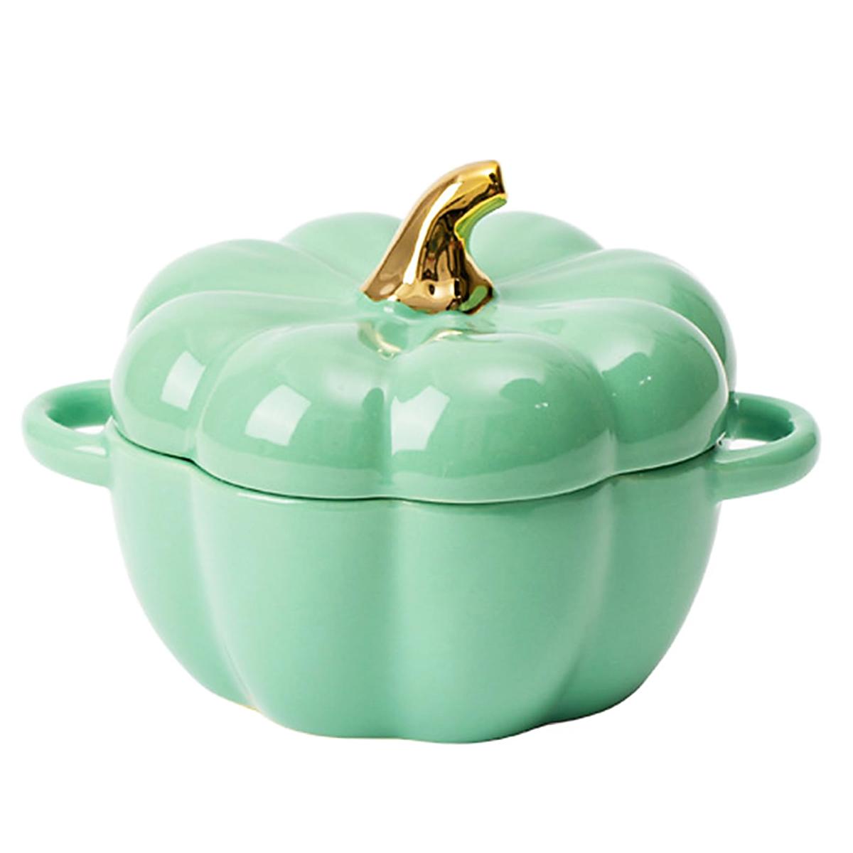 Leeseph Keramik-Kürbissuppenschüssel, Kürbisform, Keramik-Schmortopf mit Deckel und Griff, Kochtopf für die Küche zu Hause und die Party grün von Joom DACH