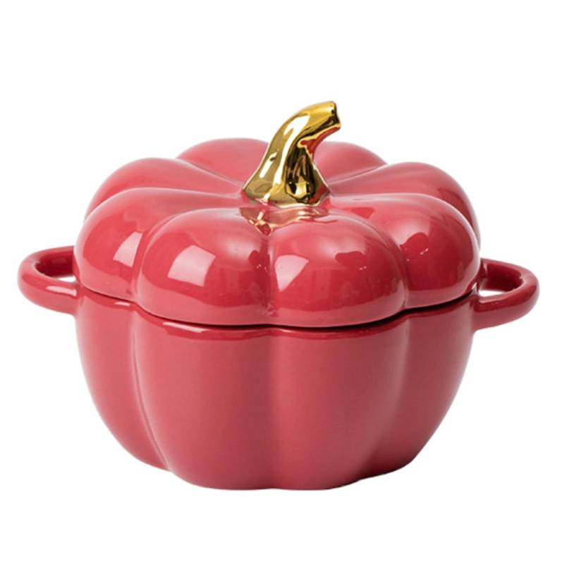 Leeseph Keramik-Kürbissuppenschüssel, Kürbisform, Keramik-Schmortopf mit Deckel und Griff, Kochtopf für die Küche zu Hause und die Party rot von Joom DACH