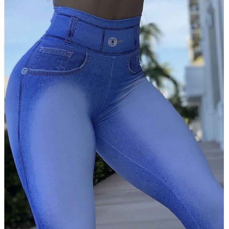 Leggings mit hoher Taille für Damen, Denim-Jeans, Stretch-Bleistifthose, schlanke Sport-Yoga-Leggings XL hellblaue von Joom DACH