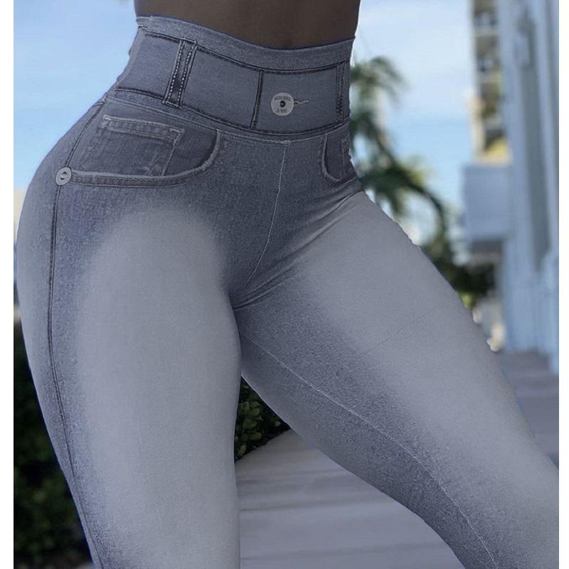Leggings mit hoher Taille für Damen, Denim-Jeans, Stretch-Bleistifthose, schlanke Sport-Yoga-Leggings XXL grau von Joom DACH