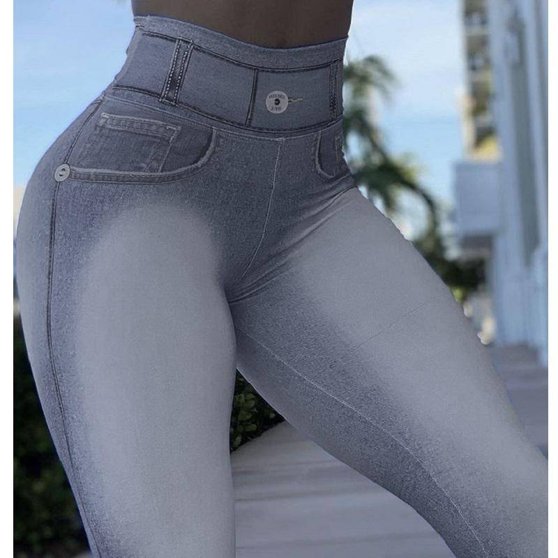 Leggings mit hoher Taille für Damen, Denim-Jeans, Stretch-Bleistifthose, schlanke Sport-Yoga-Leggings XXL grau von Joom DACH