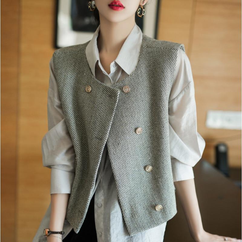 Leicht duftende Anzugweste für Damen im Frühling und Herbst Kurze Jacke Französische ärmellose Pferdeclip-Weste 2XL von Joom DACH