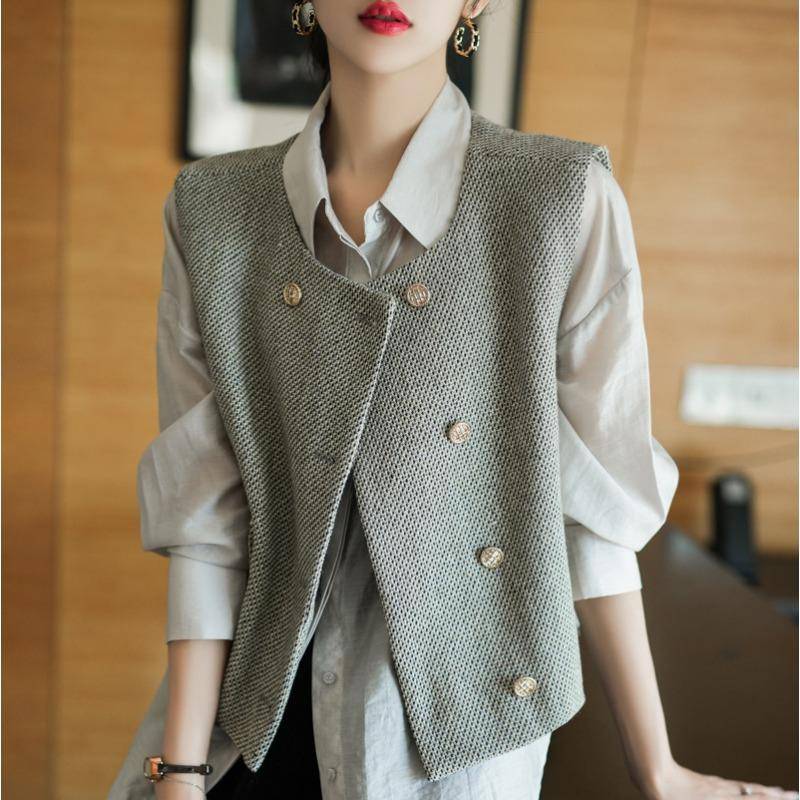 Leicht duftende Anzugweste für Damen im Frühling und Herbst Kurze Jacke Französische ärmellose Pferdeclip-Weste 2XL von Joom DACH