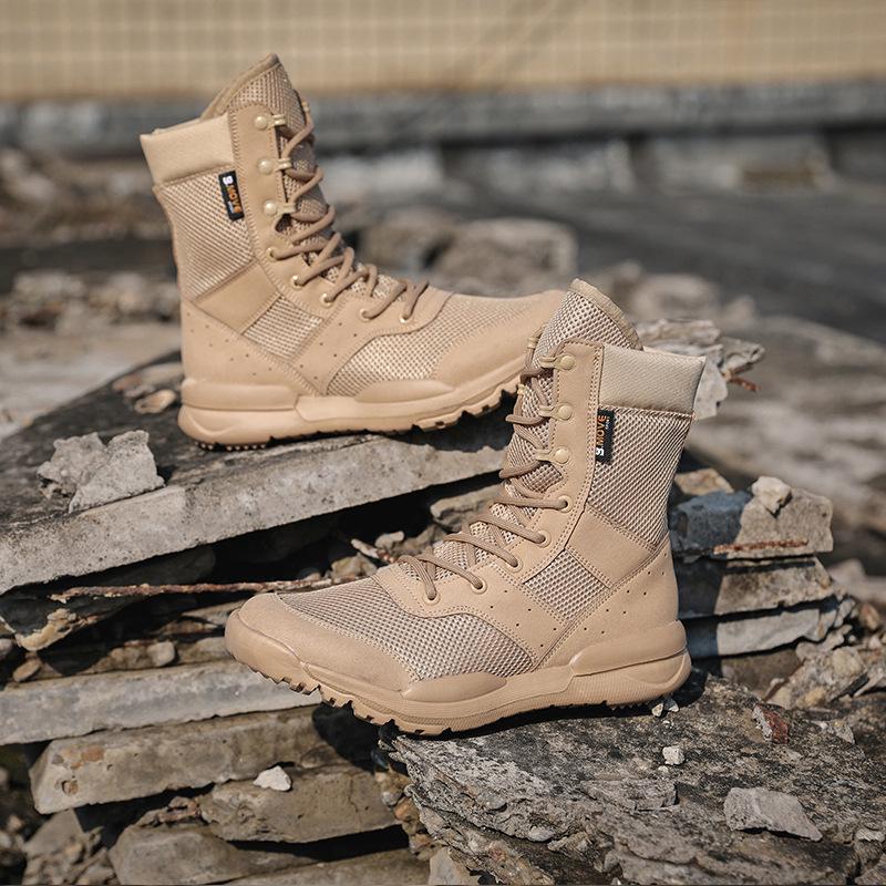 Leichte, atmungsaktive Kampfstiefel für Herren im Sommer – High-Top-Militär-Wüsten-Mesh-Schuhe für Outdoor-Aktivitäten Size 40 von Joom DACH