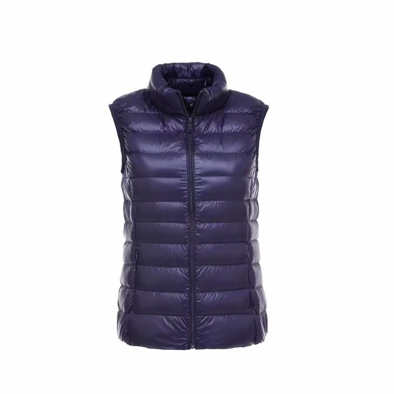 Leichte, einfarbige Daunenweste für Damen, kurze Weste, Weste mit Stehkragen, leichte Daunenjacke aus 90 % weißer Ente XL navy blau Leichte, einfarbige Daunenweste für Damen, kurze Weste, Weste mit Stehkragen, leichte Daunenjacke aus 90 % weißer Ente XL navy blau von Joom DACH