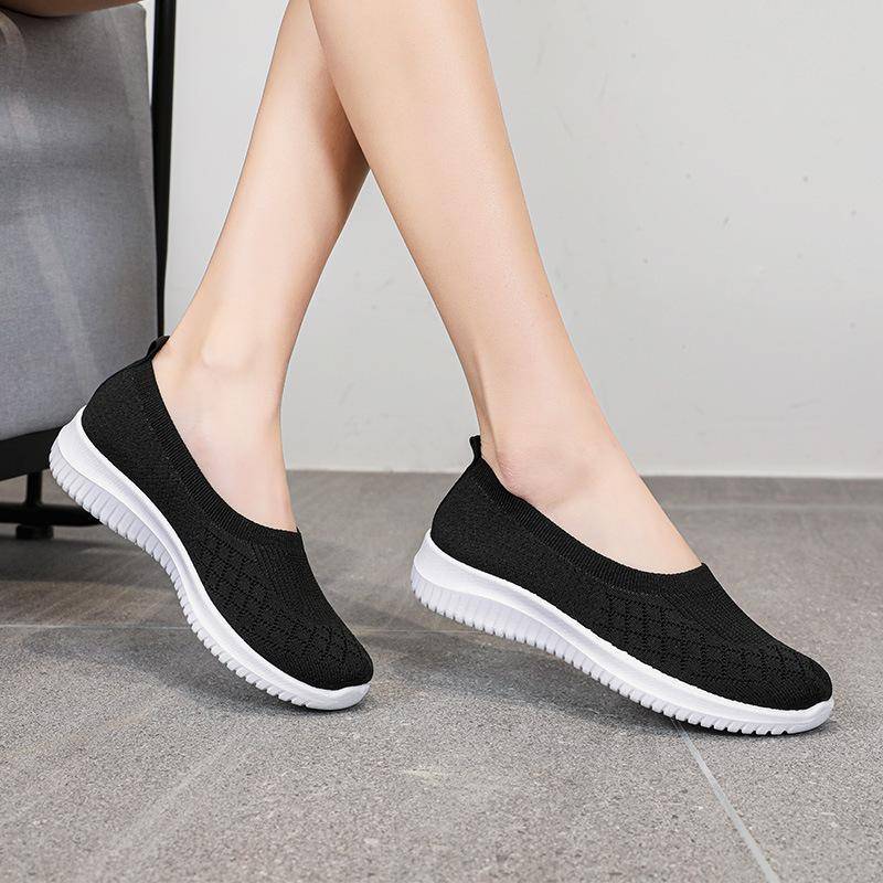 Leichte, flache Damen-Sport-Slipper in Übergröße, Frühlings- und Sommer-Damen-Freizeitschuhe, Slip-on-Sneakers 37 schwarz von Joom DACH