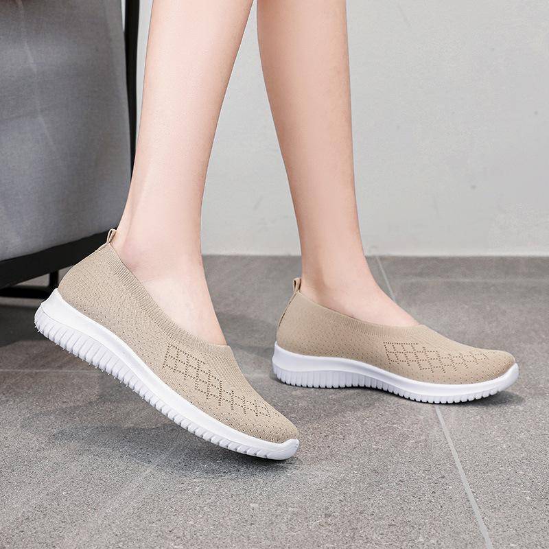Leichte, flache Damen-Sport-Slipper in Übergröße, Frühlings- und Sommer-Damen-Freizeitschuhe, Slip-on-Sneakers 38 beige von Joom DACH