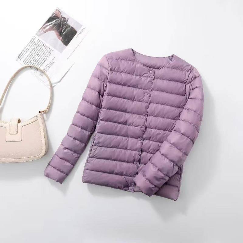 Leichte Daunenjacke für Damen, Kurzer Rundhalsausschnitt, Warmes Innenfutter, Slim Fit, Dünne Innenschicht, Oversized Jacke, Trendig XL licht lila von Joom DACH