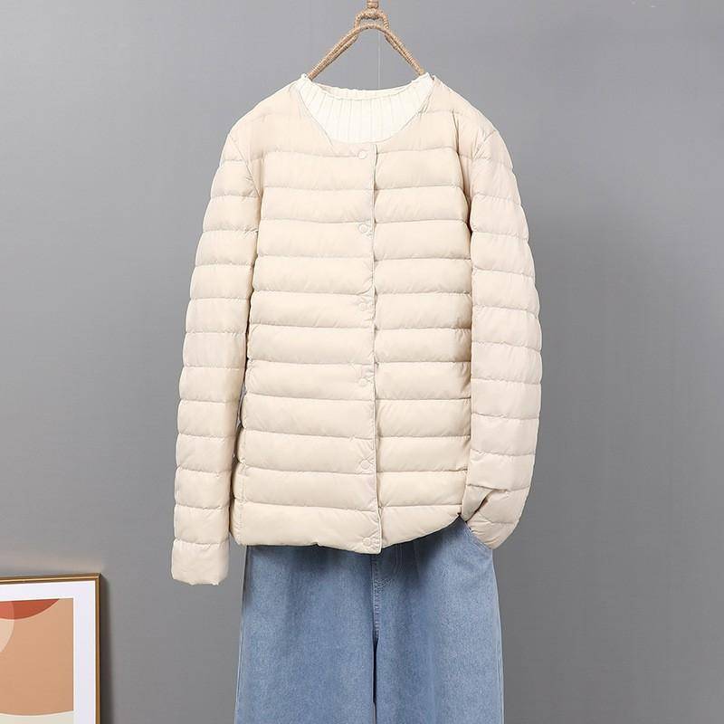 Leichte Daunenjacke für Damen, Kurzer Rundhalsausschnitt, Warmes Innenfutter, Slim Fit, Dünne Innenschicht, Oversized Jacke, Trendig XXXXL grauweiß von Joom DACH