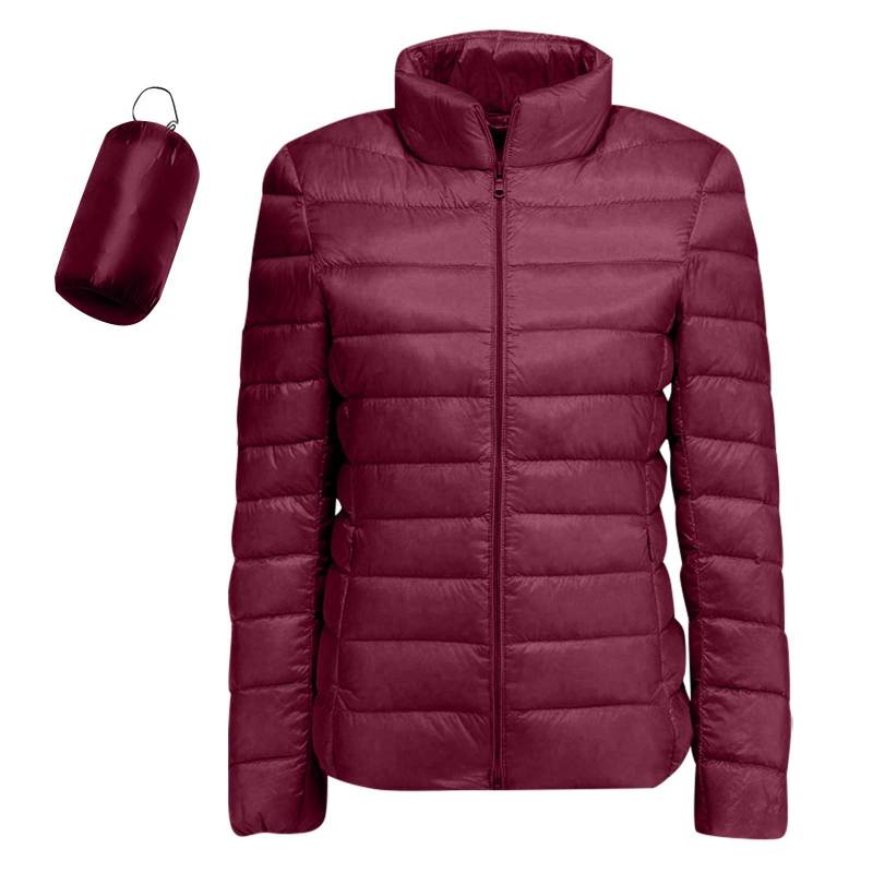 Leichte Daunenjacke für Damen, einfarbig, Stehkragen, Daunenjacke mit Taschen L weinrot von Joom DACH
