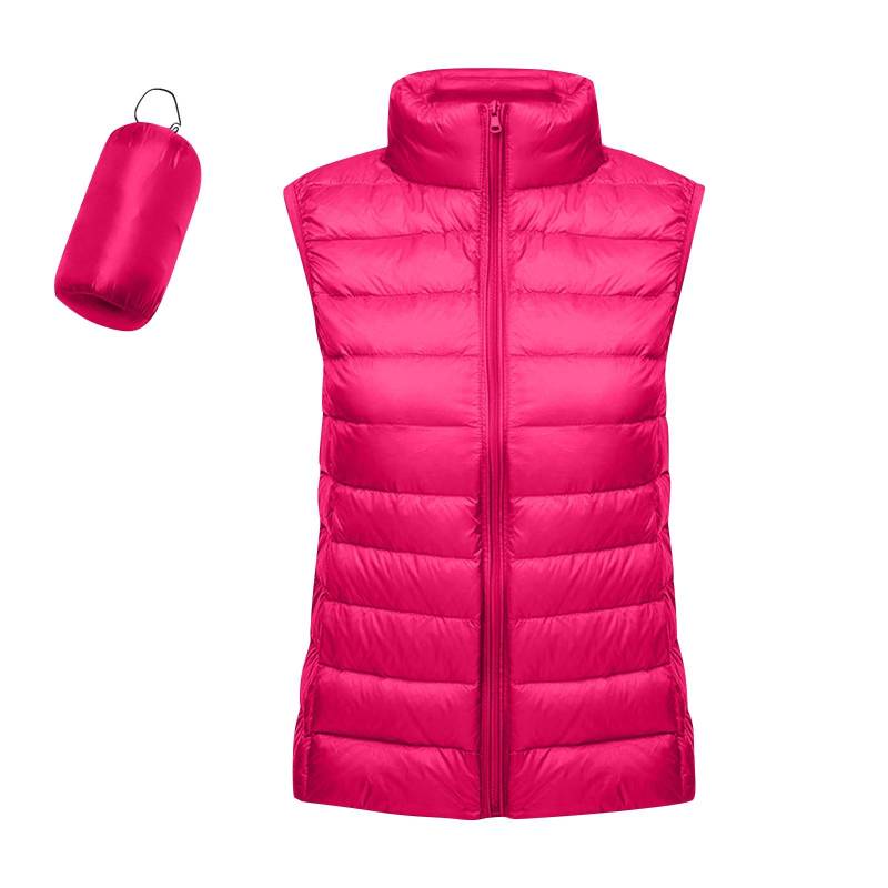 Leichte Daunenjacke für Damen, einfarbig, Stehkragen, Daunenweste mit Taschen XXXL heißes rosa von Joom DACH
