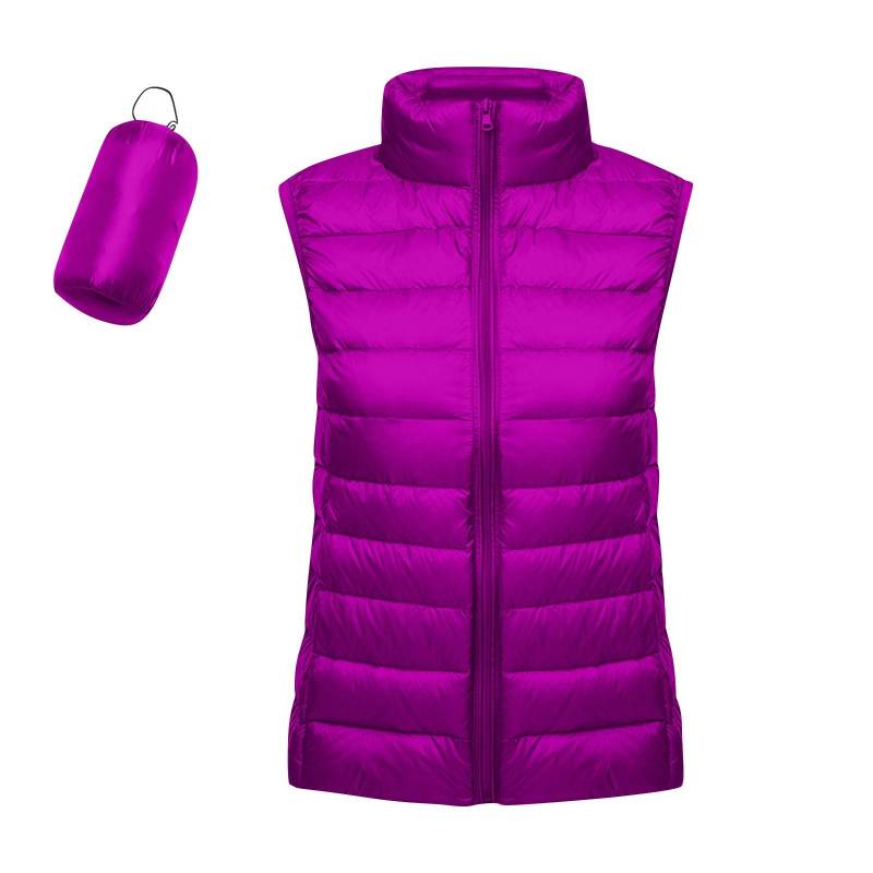 Leichte Daunenjacke für Damen, einfarbig, Stehkragen, Daunenweste mit Taschen XXXXL violett von Joom DACH