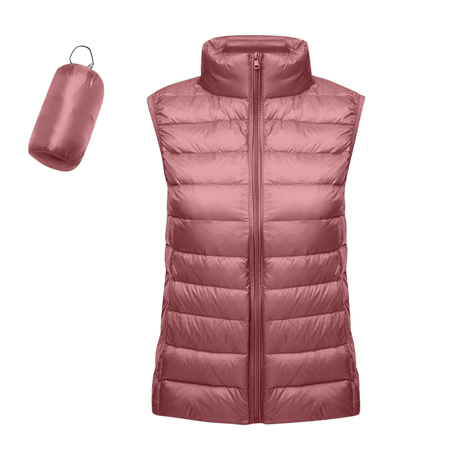 Leichte Daunenjacke für Damen, einfarbig, Stehkragen, Daunenweste mit Taschen XXXXL rosa von Joom DACH