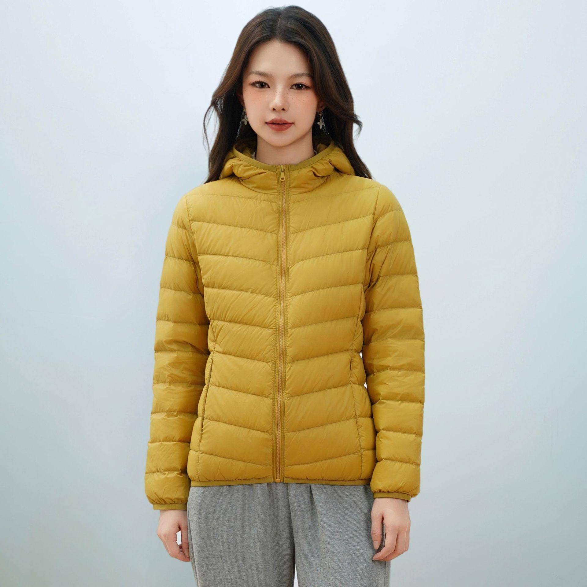 Leichte Daunenjacke für Damen im Herbst und Winter, einfache Jacke mit Kapuze für Damen 4XL gelb Leichte Daunenjacke für Damen im Herbst und Winter, einfache Jacke mit Kapuze für Damen 4XL gelb von Joom DACH