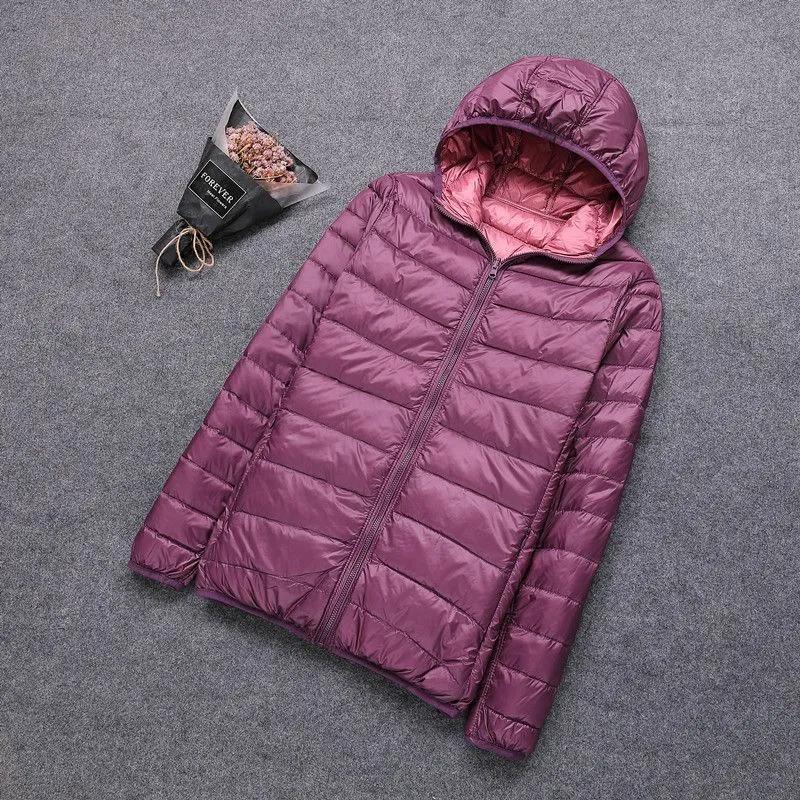 Leichte Daunenjacken für Damen, beidseitig tragbar, Mäntel, wasserdicht, tragbare Pufferjacke, Oberbekleidung 4XL licht lila von Joom DACH