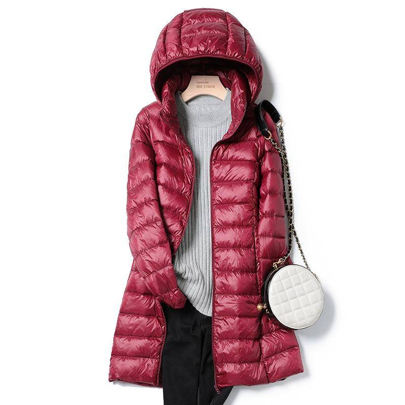Leichte Dünne Daunenjacke Damen Mittellang Herbst und Winter Kapuzenjacke Übergröße Abnehmbare Kapuze XXL bordeaux Leichte Dünne Daunenjacke Damen Mittellang Herbst und Winter Kapuzenjacke Übergröße Abnehmbare Kapuze XXL bordeaux von Joom DACH