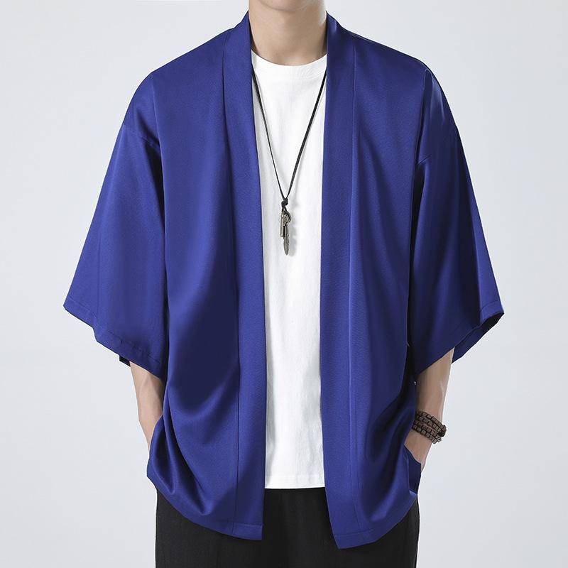 Leichte Kimonos für Herren, traditionelle japanische Kleidung, offener Cardigan-Umhang, Jacke, Mantel, Schwarz L blau von Joom DACH