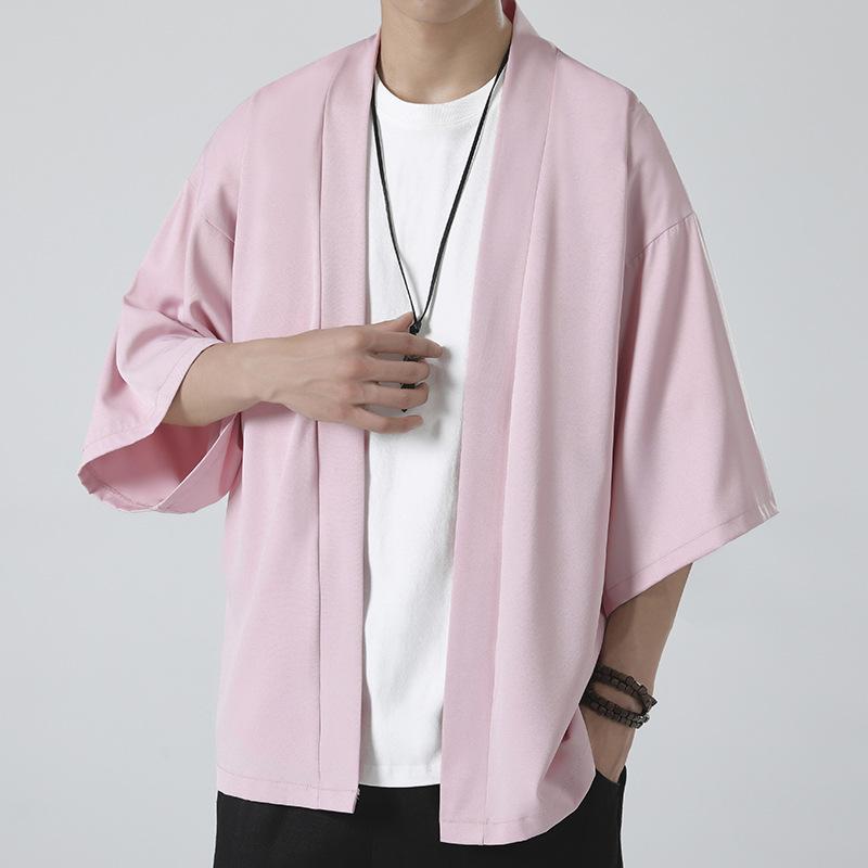 Leichte Kimonos für Herren, traditionelle japanische Kleidung, offener Cardigan-Umhang, Jacke, Mantel, Schwarz S von Joom DACH