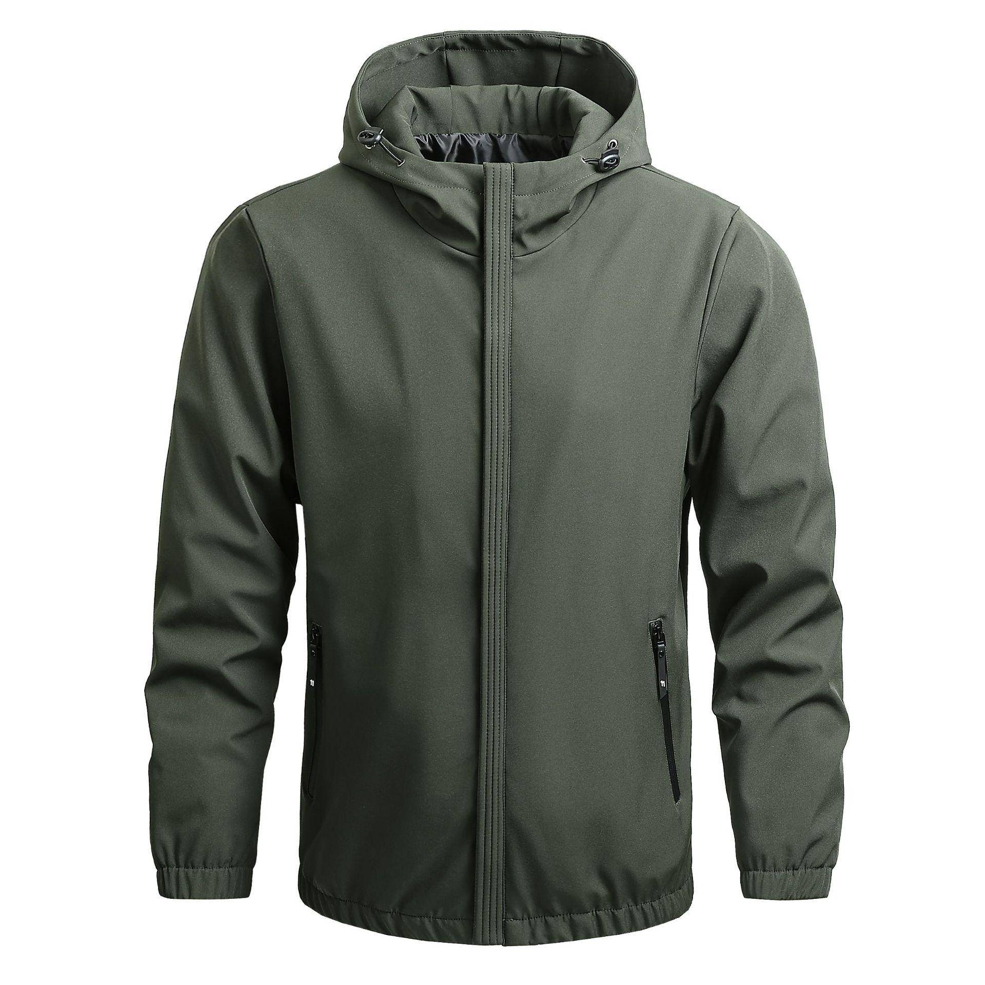 Leichte Softshell-Kapuzenjacke für Herren von Ourdoor, winddicht, atmungsaktiv, solide Jacken mit vielen Taschen, wasserabweisende Wander-Windjacken für Herren L grün von Joom DACH