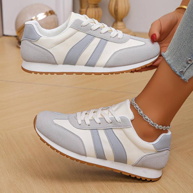 Leichte modische Laufschuhe für Damen Kontrastfarben Schnürschuhe Flache Sneaker Frau Komfort Rutschfest Walking Schuhe Übergröße 43 hellgrau von Joom DACH