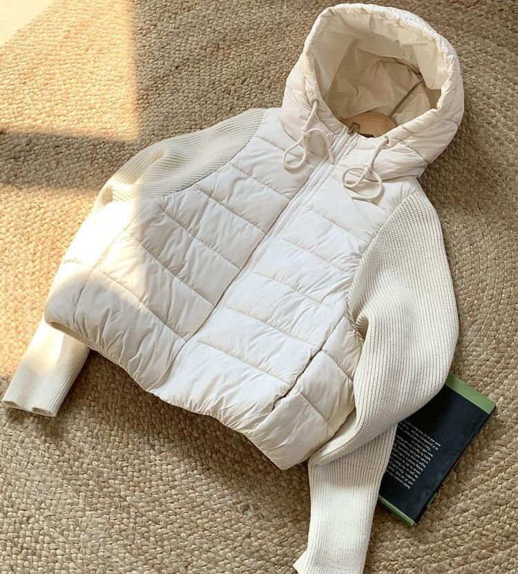 Leichter Strickpullover Ärmel Damen Kurz Winter Baumwollmantel Jacke XXL beige von Joom DACH