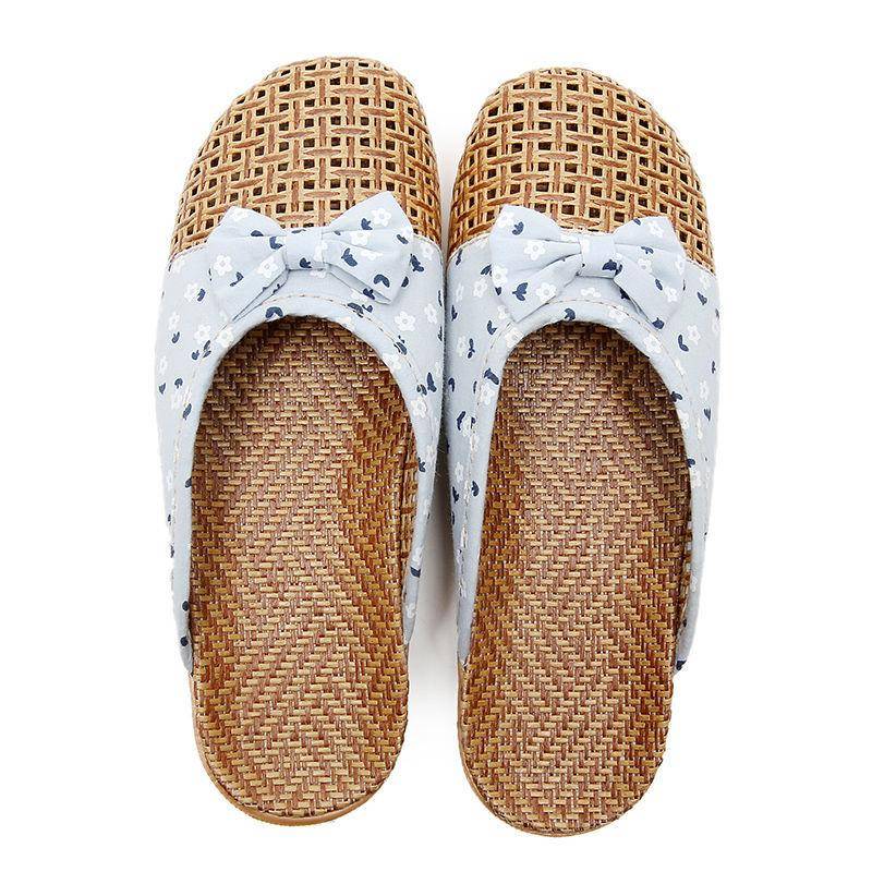 Leinen Gewebte Pantoletten Damen Outdoor Schuhe Sommer Dicke Sohle Rutschfeste Sandalen Indoor Weiche Sohle Gras Rattan Hausschuhe Outdoor Strand Flip-Flops 39-40 blau von Joom DACH