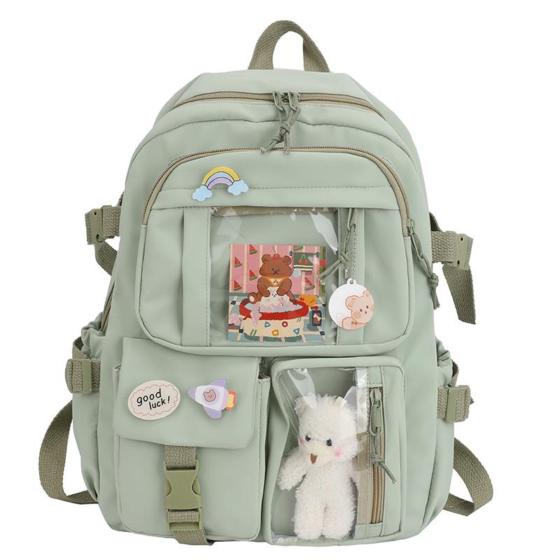 Leinwand Schulranzen für Teenager Mädchen Jungen Rucksack Frauen Laptop Rucksack Schule Taschen für Jungen Reise Only Bag grün von Joom DACH