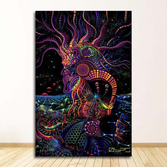 Leinwand-Wandbilder für Wohnzimmer, Heimdekoration, abstrakte Schwarzlicht-Gemälde, Kunst, psychedelische Trippy-Poster, Drucke, Wand 50cm×80cm NoFrame von Joom DACH
