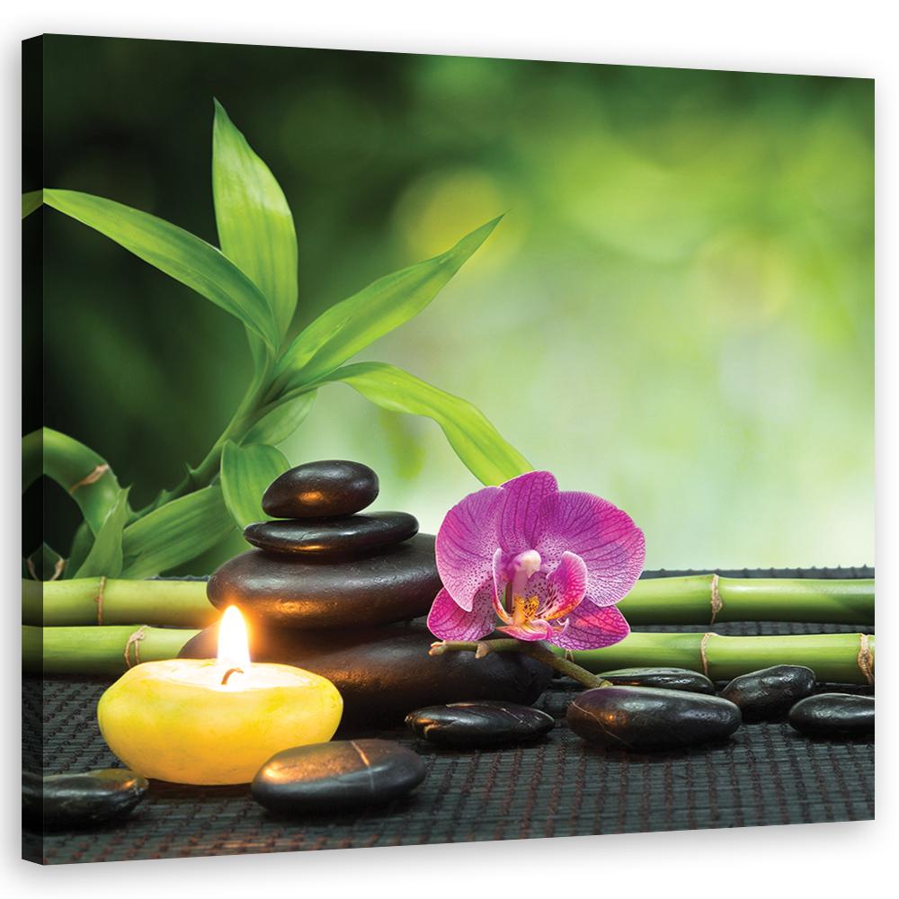 Leinwandbild Zen-Komposition mit Kerze und Blumen 30x30 grün von Joom DACH