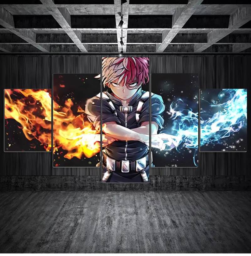 Leinwanddruck My Hero Academia Wandkunst 5 Stück Todoroki Shoto Zeichentrickfigur Bild Anime Poster Home Decor Modulare Malerei 20x35cm*2  20x45cm*2  20x55cm*1 von Joom DACH