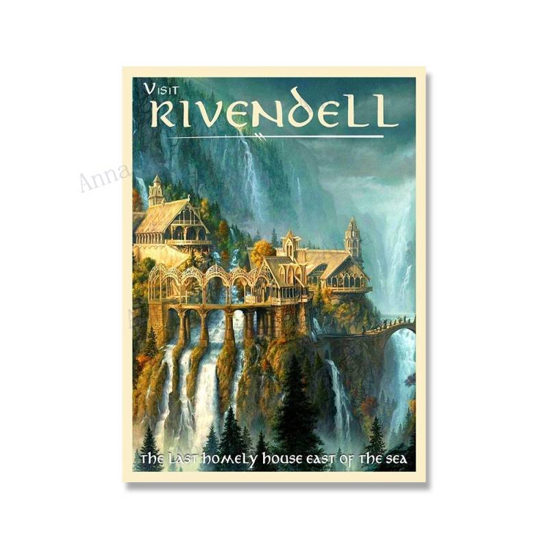 Leinwandmalerei Nordisches Vintage Reiseplakat und Drucke Tolkien Mittelerde Landschaft LOTR Kunst Wandbilder Wohnzimmerdekor Kein Rahmen 21*30cm No Frame von Joom DACH