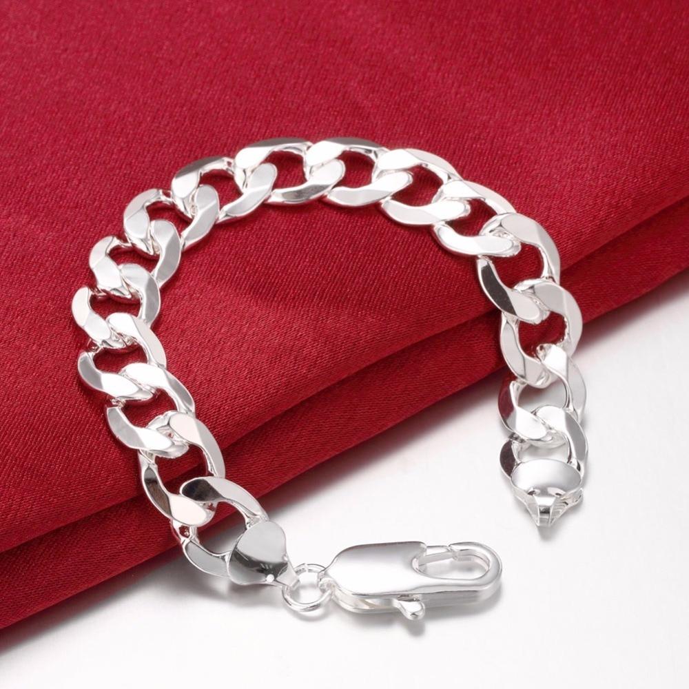 Lekani Neuer edler Schmuck für Männer, 925 Sterling Silber, Armreif, 12 mm, Figaro-Ketten, 925 Silber, Armbänder und Armreifen für Männer von Joom DACH