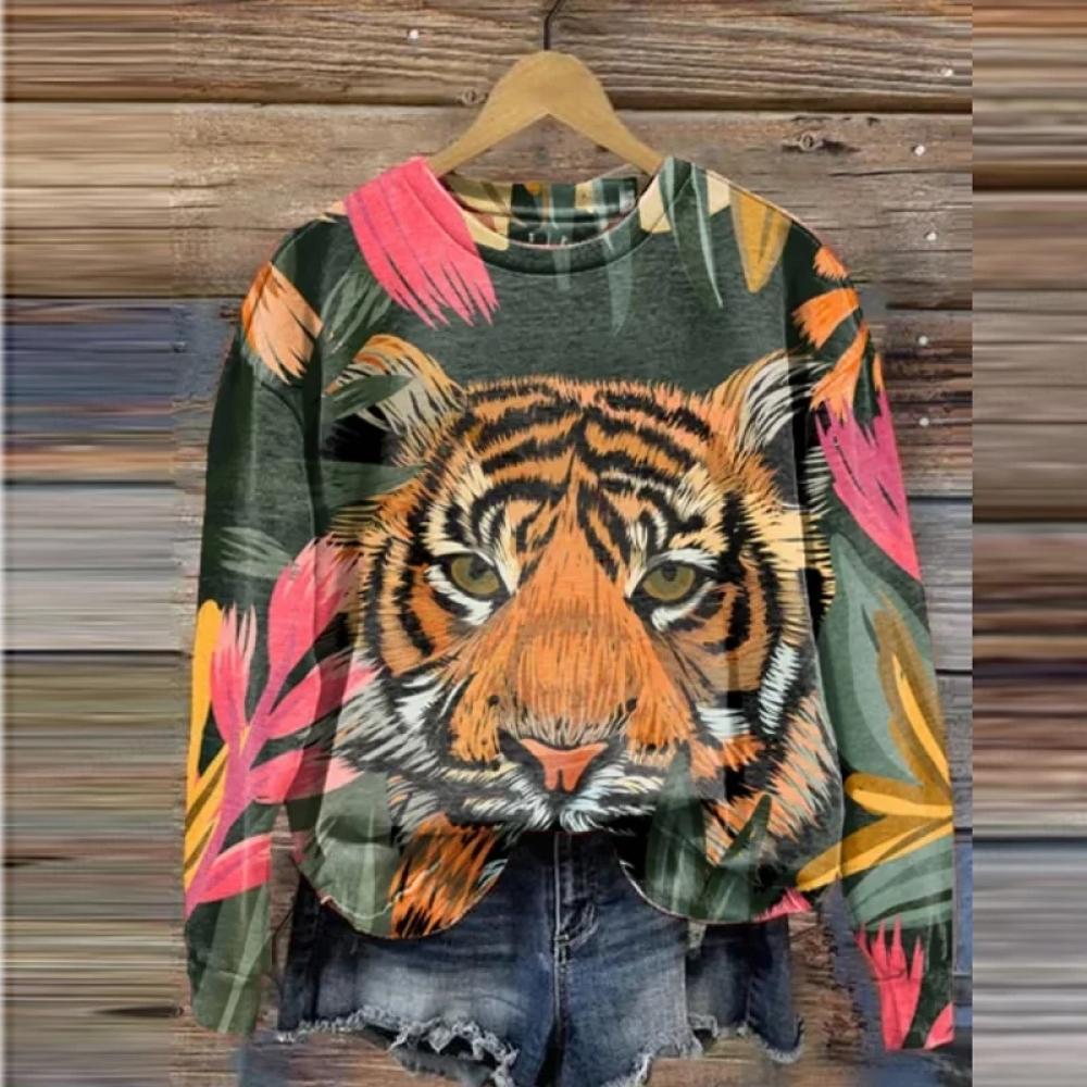 Leopard 3D-Druck Hoodies Frauen Fashon Hoodie Tier Tiger Sweats Damen Hoodies Sweatshirt Rundhals Mäntel Blumenkleidung 4XL von Joom DACH