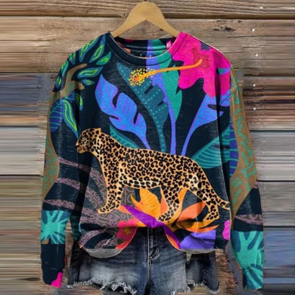 Leopard 3D-Druck Hoodies Frauen Fashon Hoodie Tier Tiger Sweats Damen Hoodies Sweatshirt Rundhals Mäntel Blumenkleidung 8XL von Joom DACH