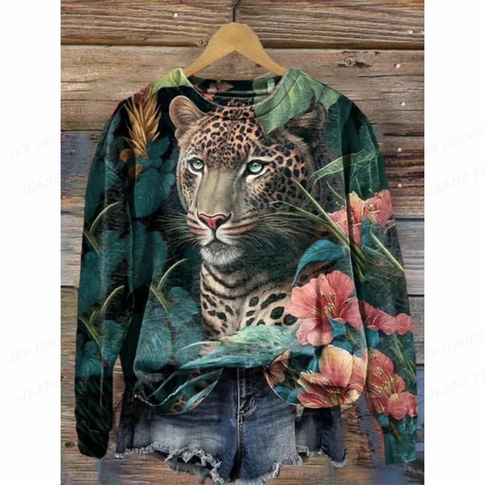 Leopard 3D-Druck Hoodies Frauen Fashon Hoodie Tier Tiger Sweats Damen Hoodies Sweatshirt Rundhals Mäntel Blumenkleidung S von Joom DACH
