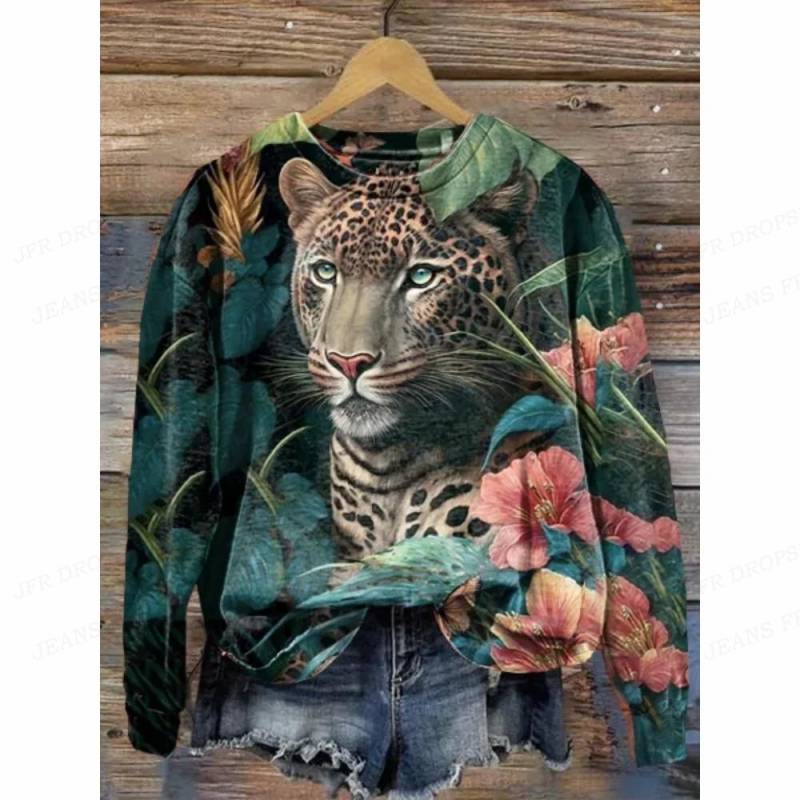 Leopard 3D-Druck Hoodies Frauen Fashon Hoodie Tier Tiger Sweats Damen Hoodies Sweatshirt Rundhals Mäntel Blumenkleidung S von Joom DACH