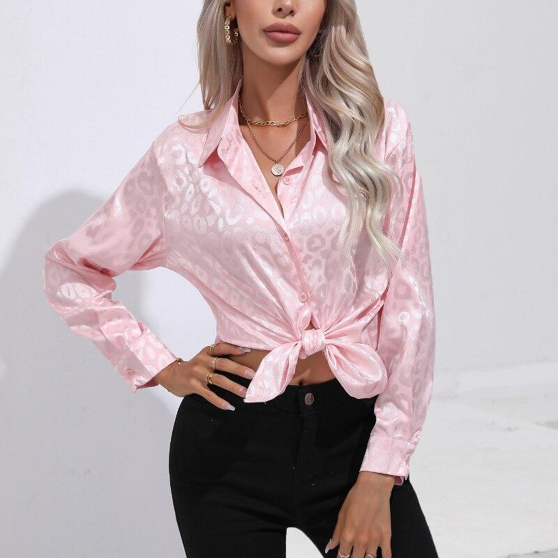 Leopard Print Lose Satin Bluse Frauen Mode Langarm Seide Casual Hemd Taste Elegante Büro Dame Tops Frauen Kleidung 26106 XXL rosa von Joom DACH