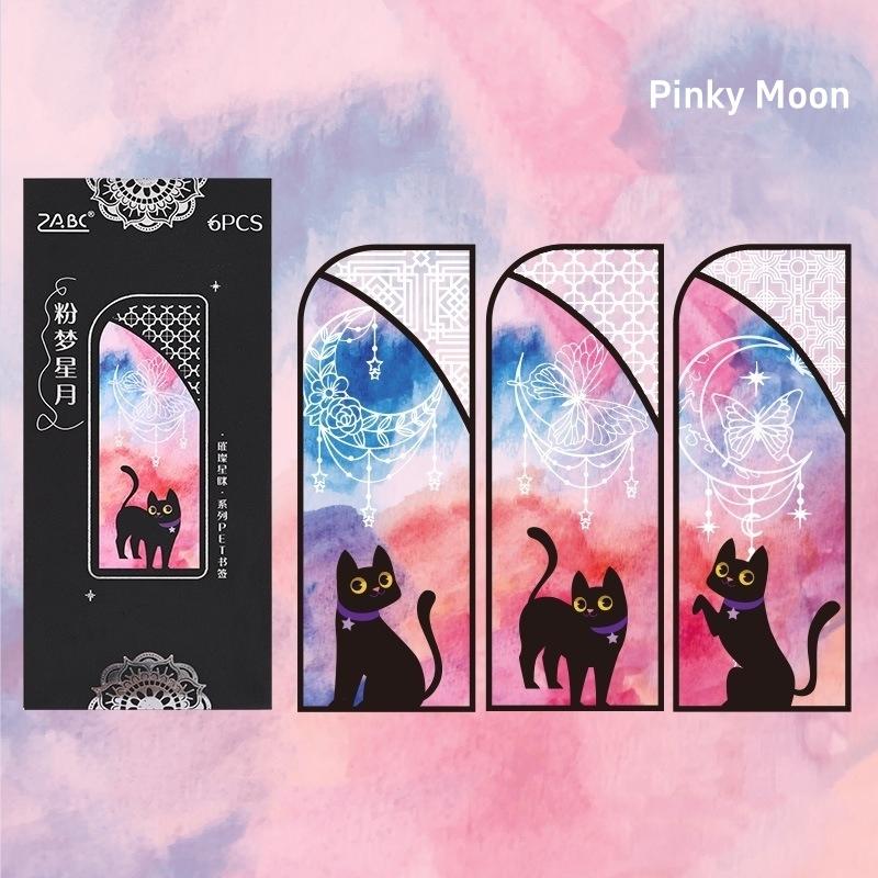 Lesezeichen für Bücher mit schwarzem Katzenmotiv, transparenter PET-Lesezeichenhalter mit Mond- und Sternmotiv, einzigartiges Lesegeschenk, 3 Stück von Joom DACH