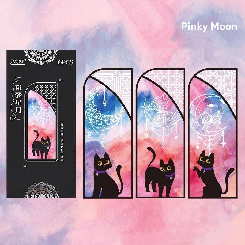 Lesezeichen für Bücher mit schwarzem Katzenmotiv, transparenter PET-Lesezeichenhalter mit Mond- und Sternmotiv, einzigartiges Lesegeschenk, 3 Stück von Joom DACH