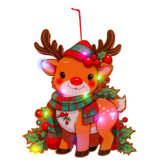 Leuchtender Weihnachtsmann Türhänger LED Weihnachtsdeko mit Rentier Schneemann DIY Beleuchtete Feiertags-Hängeornamente für Fenster Kaminsims Dekorationen B von Joom DACH