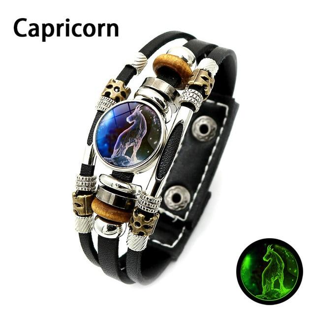 Leuchtendes 12 Sternbild Vintage Armband Sternzeichen Druckknopf Mehrschichtiges Leder Armreif Männer Schmuck Geburtstagsgeschenke von Joom DACH