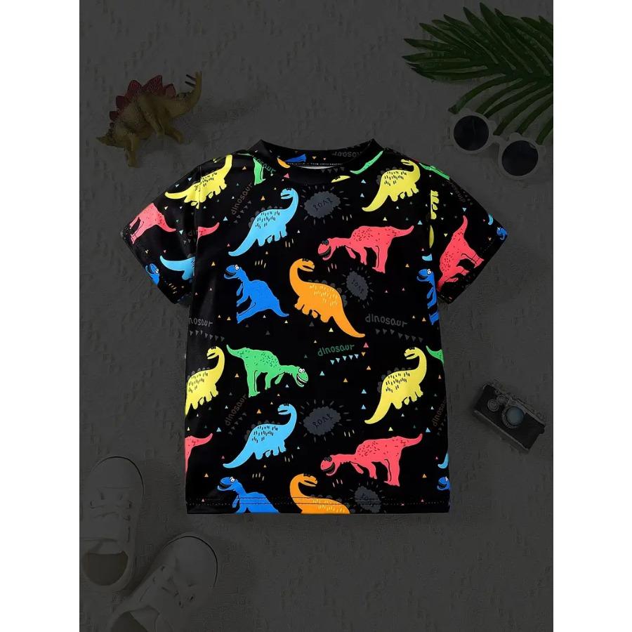 Leuchtendes Dinosaurier-Abenteuer-T-Shirt für Jungen – kurzärmlig, bequeme Sommerkleidung für lässigen Spaß 120 von Joom DACH