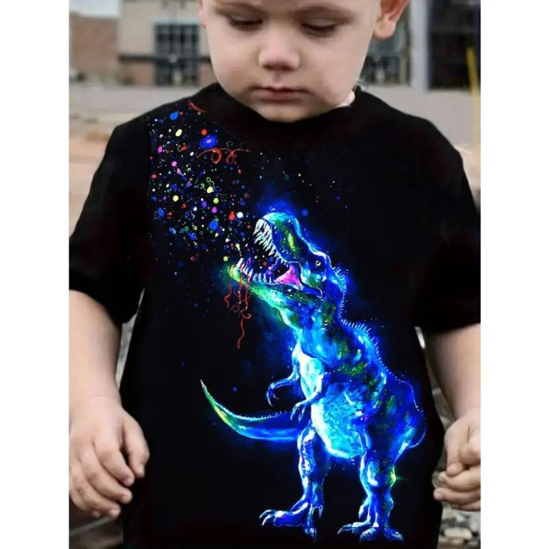 Leuchtendes Dinosaurier-Abenteuer-T-Shirt für Jungen – kurzärmlig, bequeme Sommerkleidung für lässigen Spaß 170 von Joom DACH