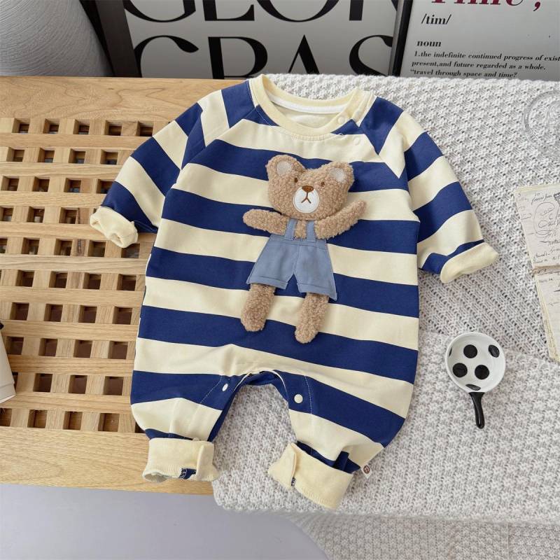Levinjia Baby Strampler mit Streifen und kleinem Bären - Langarm-Body für Jungen und Mädchen für Frühling/Herbst #90 (10-13 months 24 lbs) von Joom DACH